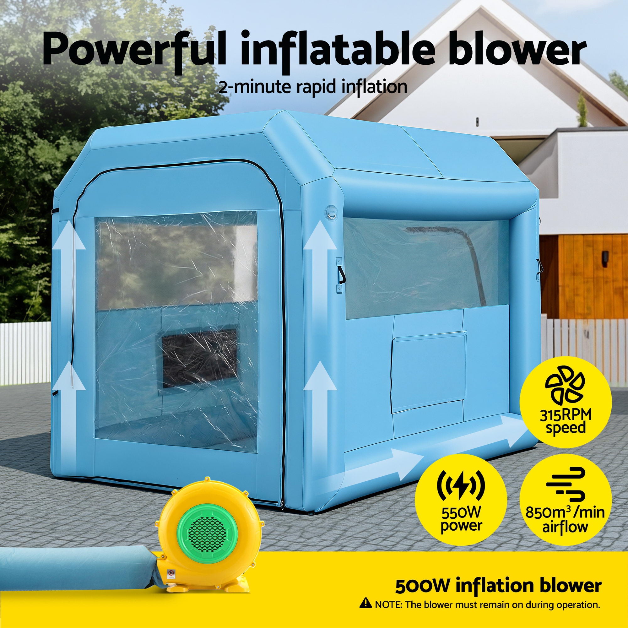 Automotive Repair & Speciality Tools: Giantz Inflatable Paint Booth 2.5X2.5X3M Inflatable Spray Booth with 550W Powerful Blower and Air Filter System, Round Roof with Light Hook, for Painting Bicycle, Motorcycle, Furniture Refinishing DIY
