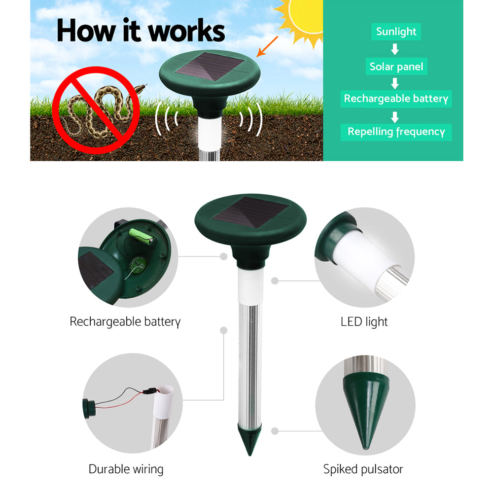 Gardening Tools: Gardeon Snake Repeller Set of 12 Solar LED Pulse Plus Ultrasonic Pest Rodent Repellent