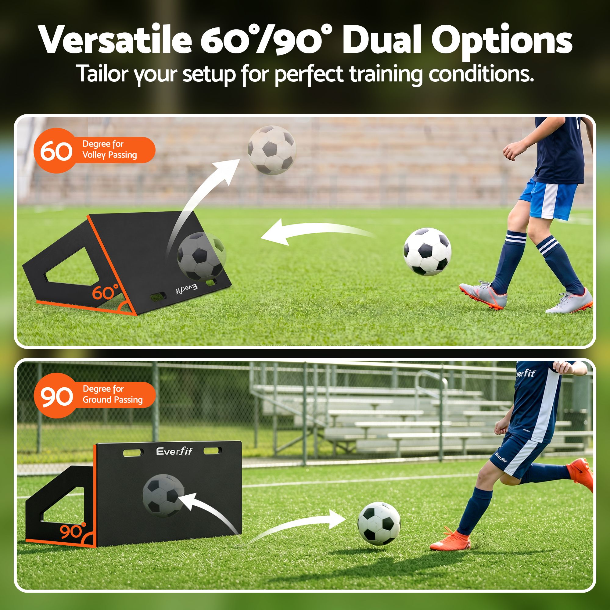 Everfit Soccer Rebounder Board 100x40cm Football Rebound Wall with 2 Angles