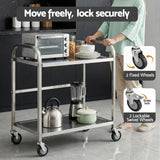 Kitchen Sinks: Cefito 2-Tier Stainless Steel Kitchen Trolley with Wheels 84x56x98cm