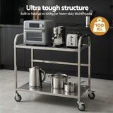 Kitchen Sinks: Cefito 2-Tier Stainless Steel Kitchen Trolley with Wheels 84x56x98cm