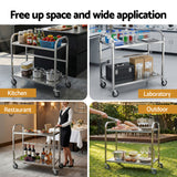 Kitchen Sinks: Cefito 2-Tier Stainless Steel Kitchen Trolley with Wheels 84x56x98cm