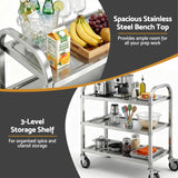 Kitchen Sinks: Cefito 3-Tier Stainless Steel Kitchen Trolley with Wheels 89X50X83cm