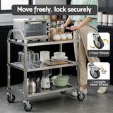 Kitchen Sinks: Cefito 3-Tier Stainless Steel Kitchen Trolley with Wheels 89X50X83cm