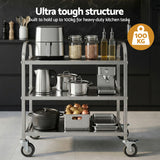 Kitchen Sinks: Cefito 3-Tier Stainless Steel Kitchen Trolley with Wheels 89X50X83cm