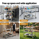 Kitchen Sinks: Cefito 3-Tier Stainless Steel Kitchen Trolley with Wheels 89X50X83cm