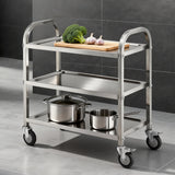 Kitchen Sinks: Cefito 3-Tier Stainless Steel Kitchen Trolley with Wheels 89X50X83cm
