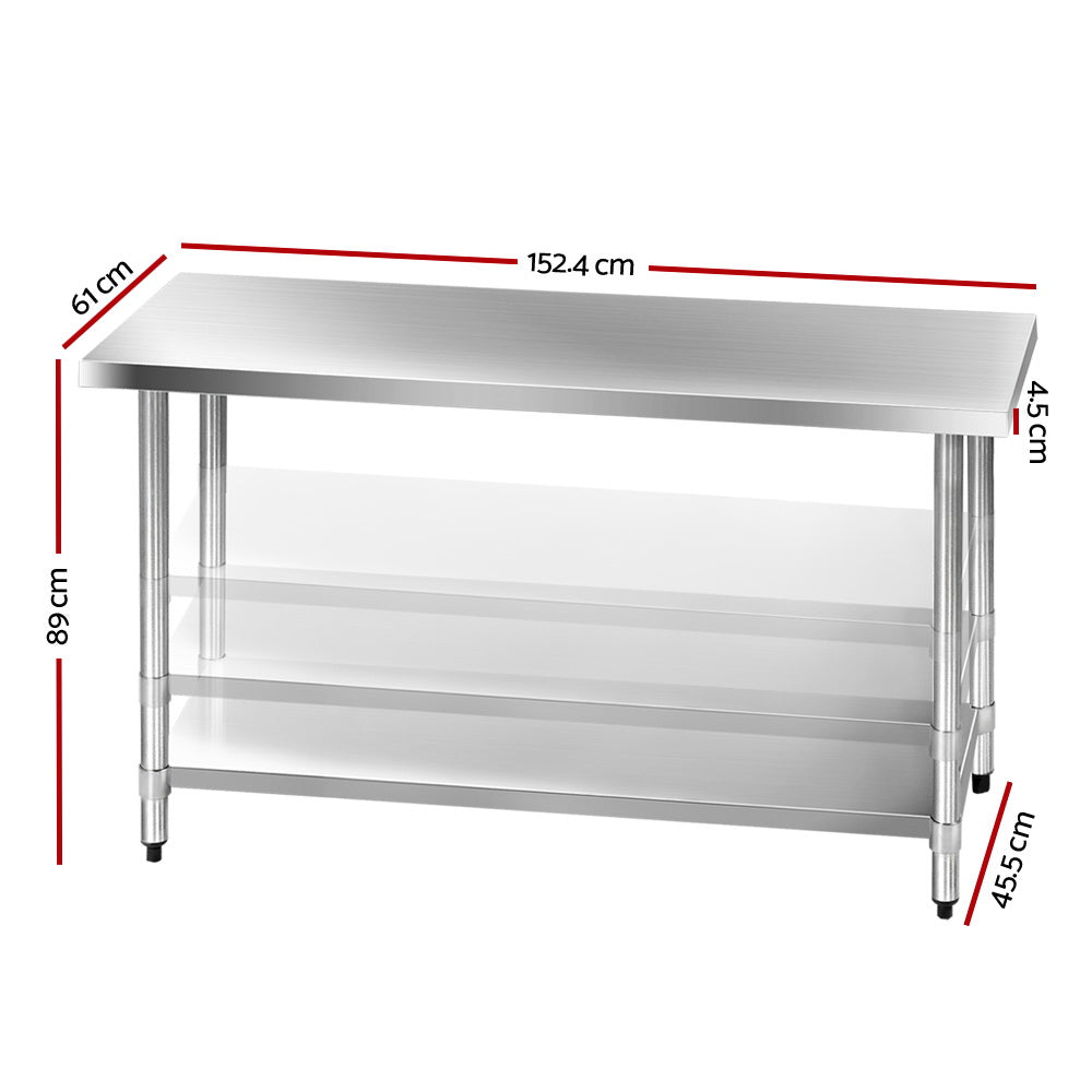 Kitchen Sinks: Cefito 1524x610mm Stainless Steel Kitchen Bench 304