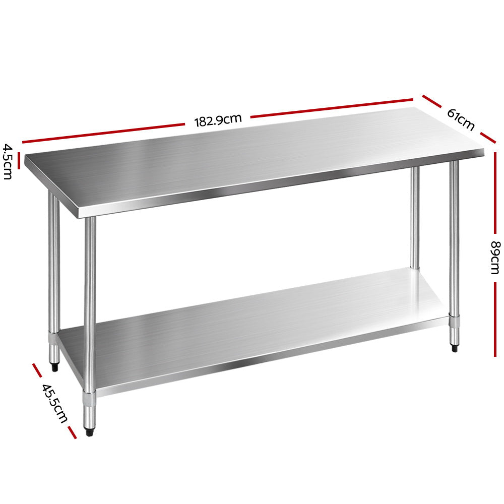 Kitchen Sinks: Cefito 1829x610mm Stainless Steel Kitchen Bench 304