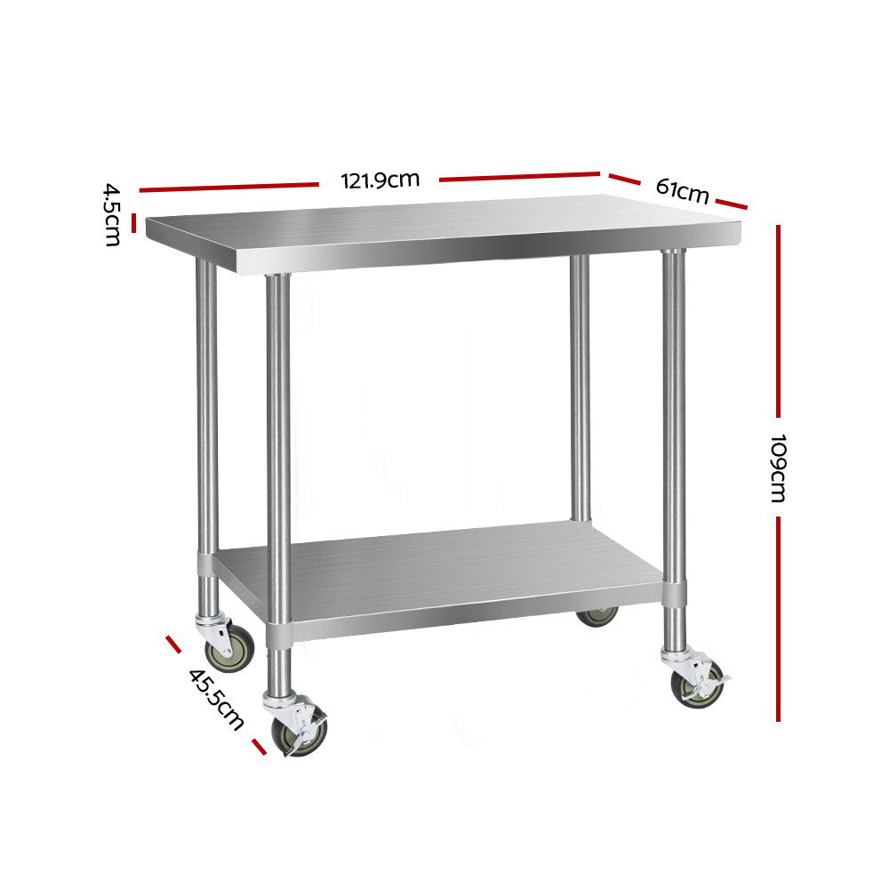 Kitchen Sinks: Cefito 1219x610mm Stainless Steel Kitchen Bench with Wheels 304