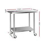 Kitchen Sinks: Cefito 1219x610mm Stainless Steel Kitchen Bench with Wheels 304