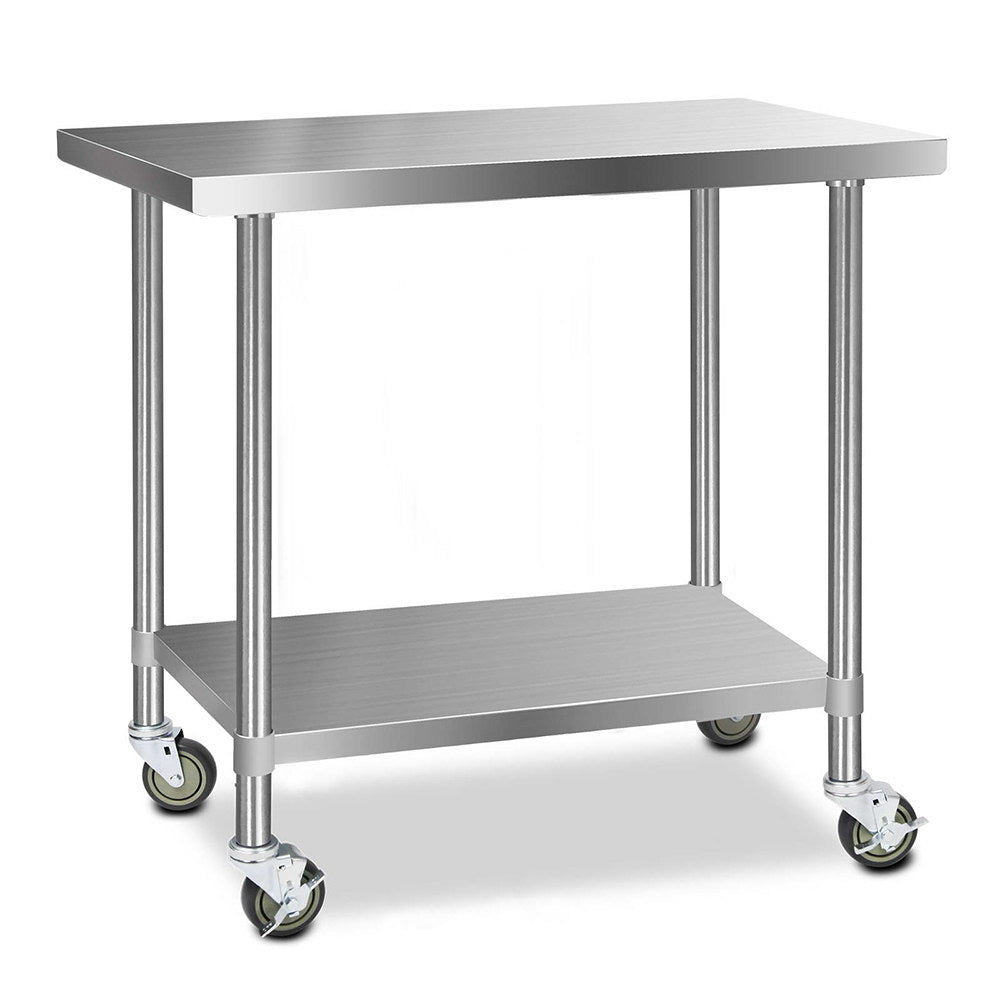 Kitchen Sinks: Cefito 1219x610mm Stainless Steel Kitchen Bench with Wheels 304