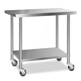 Kitchen Sinks: Cefito 1219x610mm Stainless Steel Kitchen Bench with Wheels 304