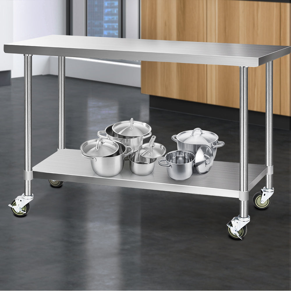 Kitchen Sinks: Cefito 1524x610mm Stainless Steel Kitchen Bench with Wheels 304