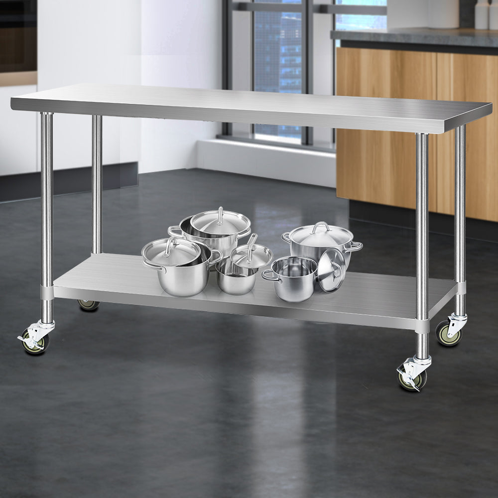 Kitchen Sinks: Cefito 1829x610mm Stainless Steel Kitchen Bench with Wheels 304