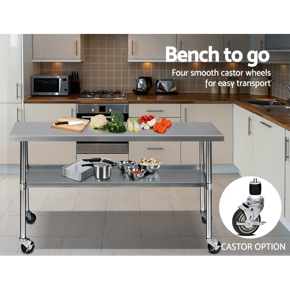 Kitchen Sinks: Cefito 1829x610mm Stainless Steel Kitchen Bench with Wheels 304