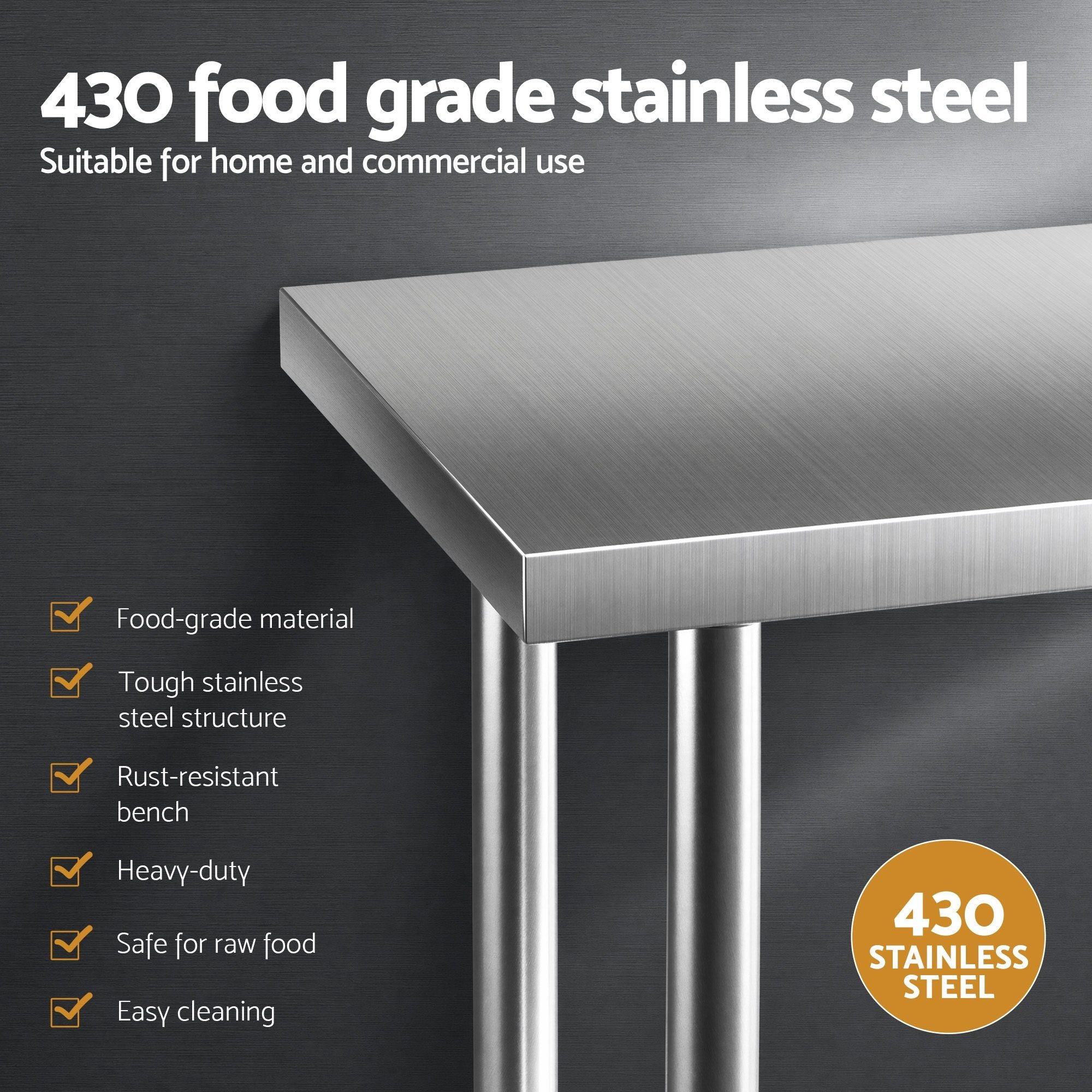 Cefito 914x762mm Stainless Steel Kitchen Bench 430