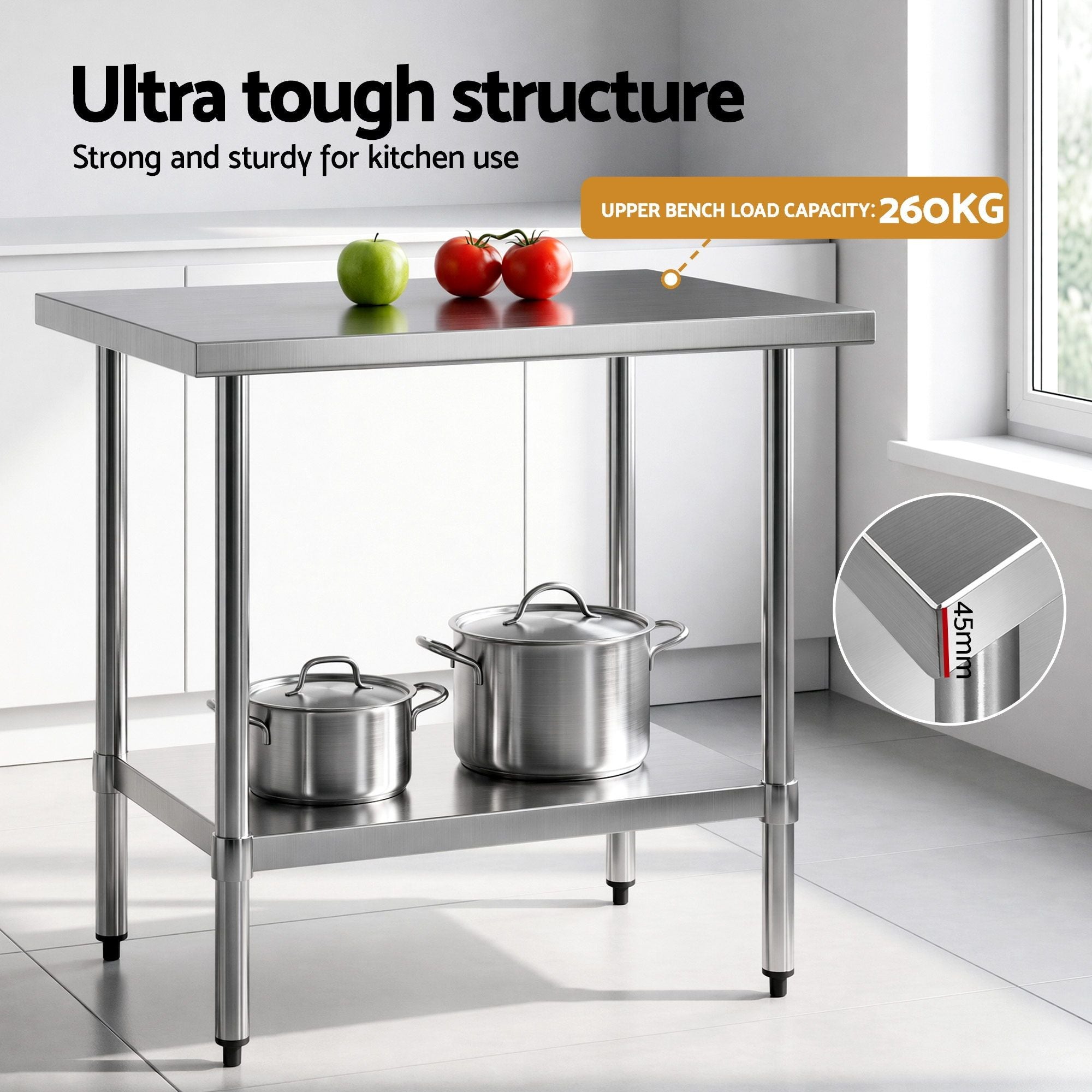 Cefito 914x762mm Stainless Steel Kitchen Bench 430