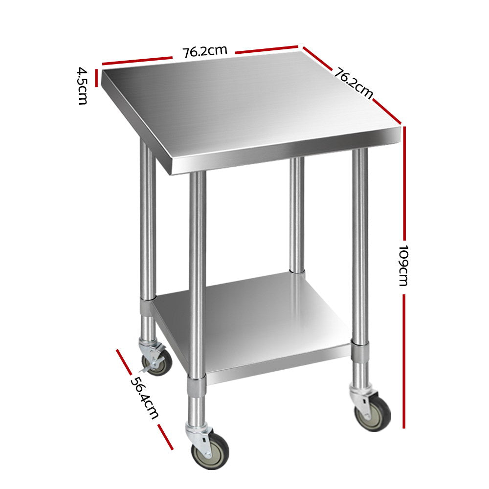 Kitchen Sinks: Cefito 760x760mm Stainless Steel Kitchen Bench with Wheels 430