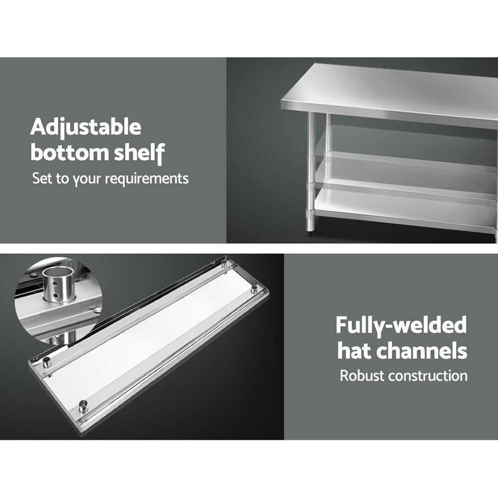 Kitchen Sinks: Cefito 1829x760mm Stainless Steel Kitchen Bench with Wheels 430