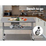 Kitchen Sinks: Cefito 1829x760mm Stainless Steel Kitchen Bench with Wheels 430