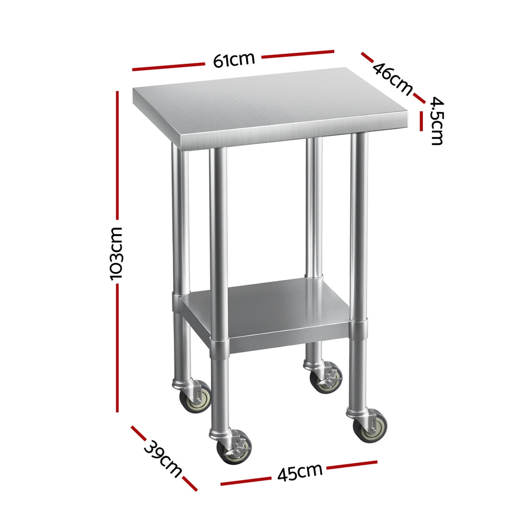 Kitchen Sinks: Cefito Stainless Steel Kitchen Benches Work Bench Wheels 61X46CM 430