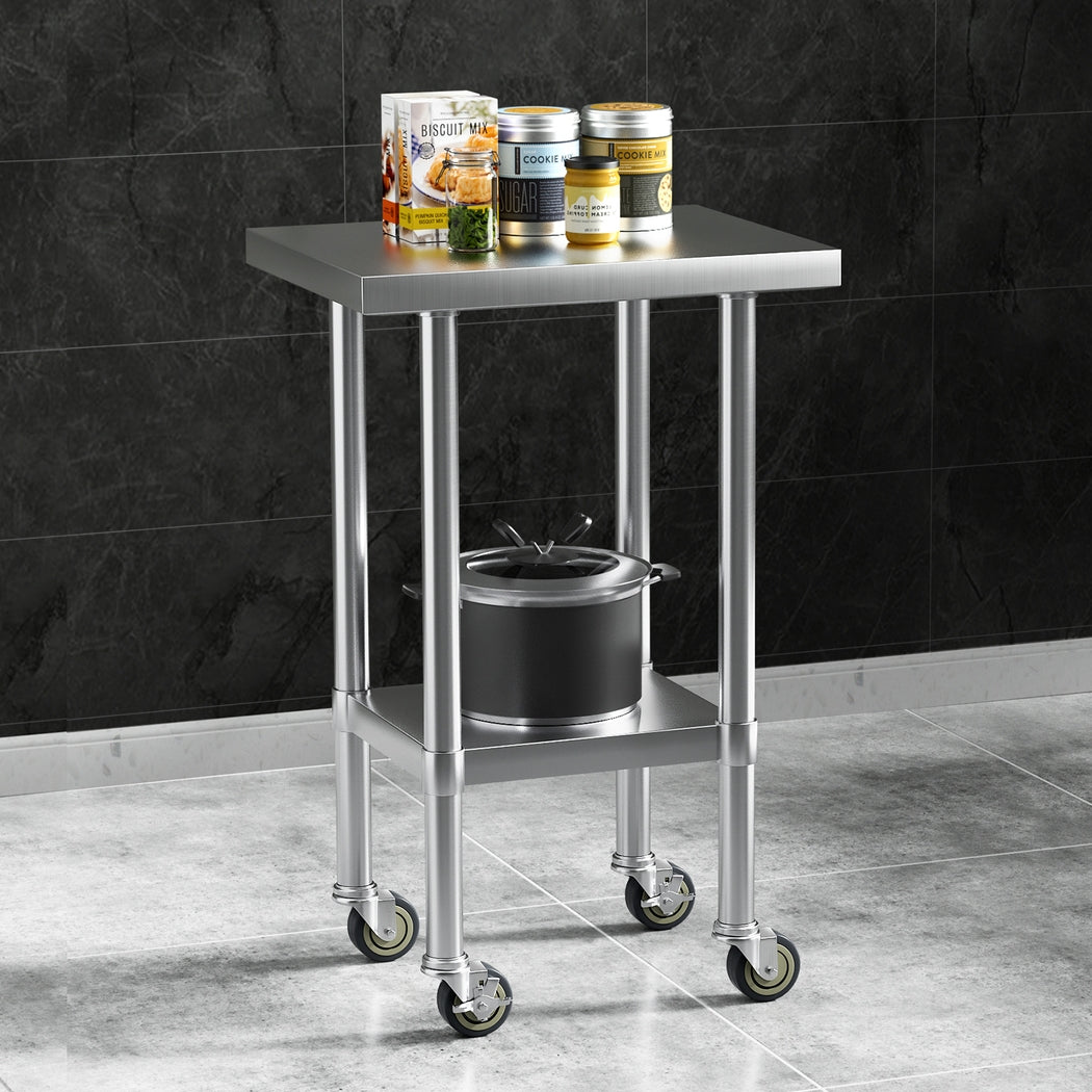 Kitchen Sinks: Cefito Stainless Steel Kitchen Benches Work Bench Wheels 61X46CM 430