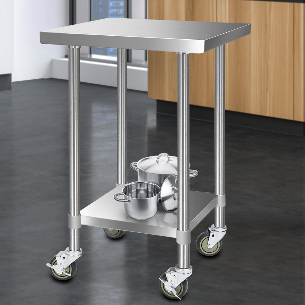 Kitchen Sinks: Cefito 610x610mm Stainless Steel Kitchen Bench with Wheels 430