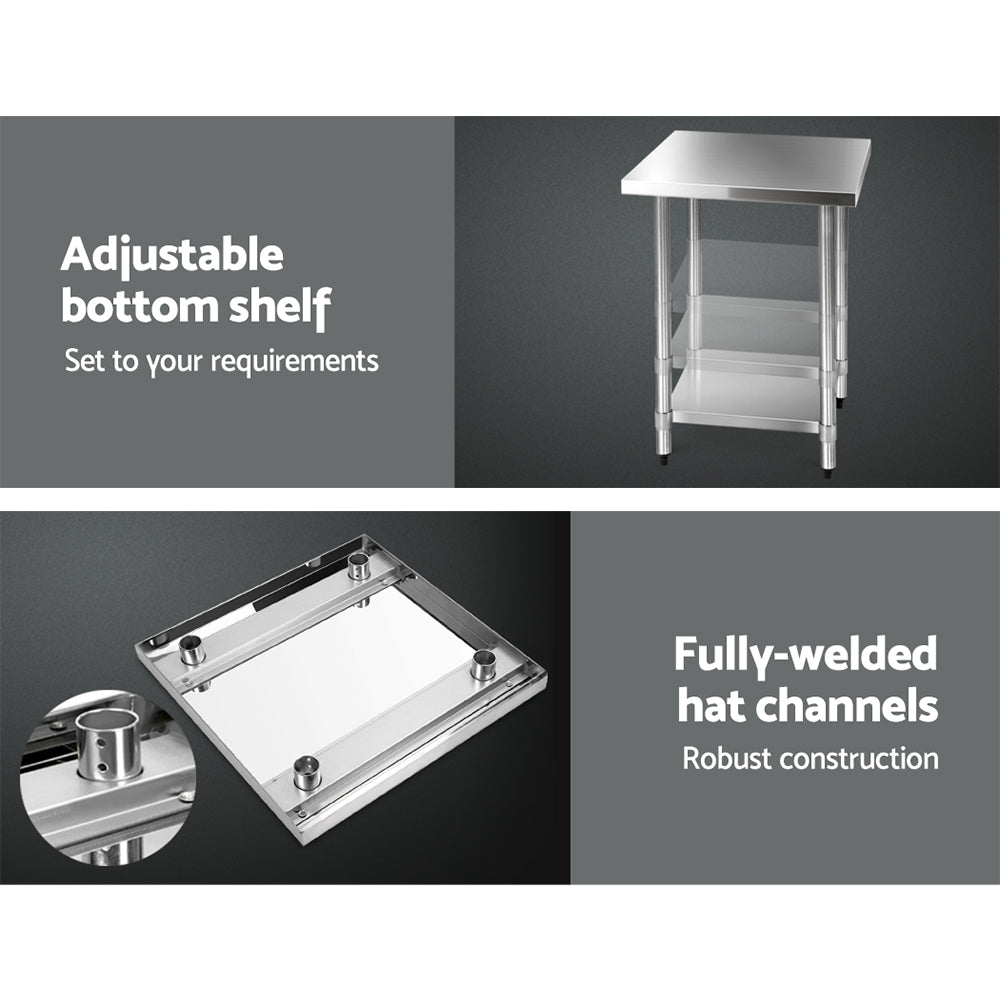 Kitchen Sinks: Cefito 610x610mm Stainless Steel Kitchen Bench with Wheels 430