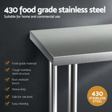 Kitchen Sinks: Cefito Stainless Steel Kitchen Bench w/ Splashback 760x610MM 430