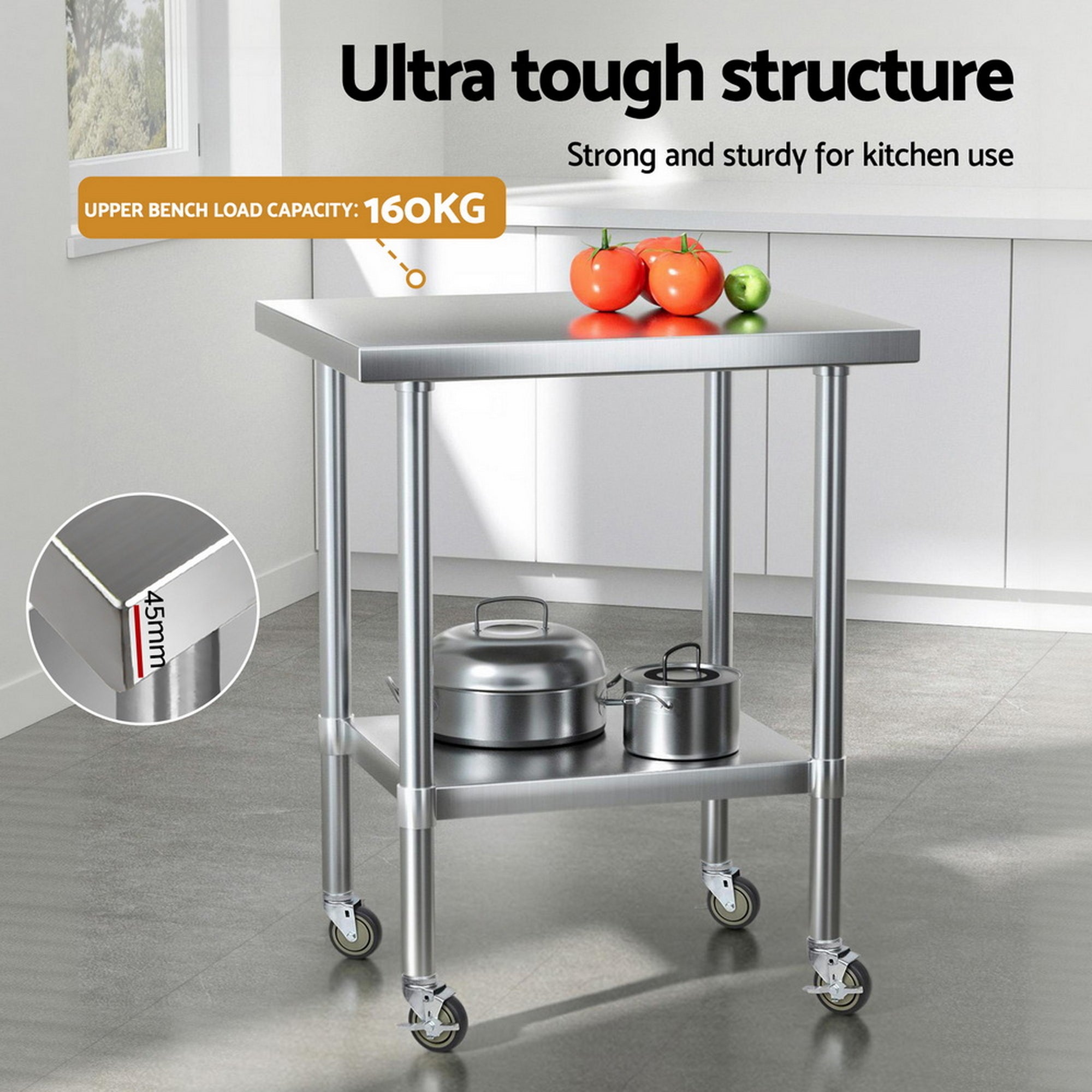 Kitchen Sinks: Cefito Stainless Steel Kitchen Bench w/ Splashback 760x610MM 430
