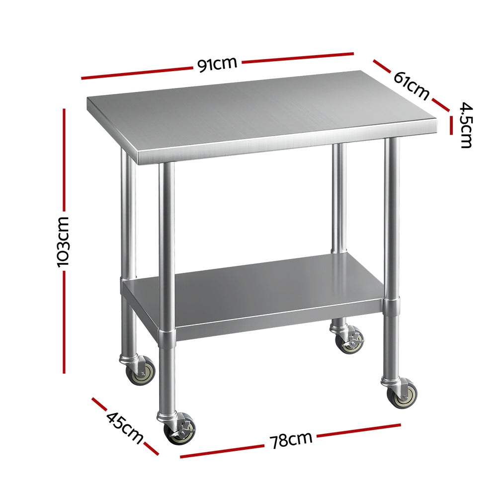 Kitchen Sinks: Cefito Stainless Steel Kitchen Benches Work Bench Wheels 91X61CM 430