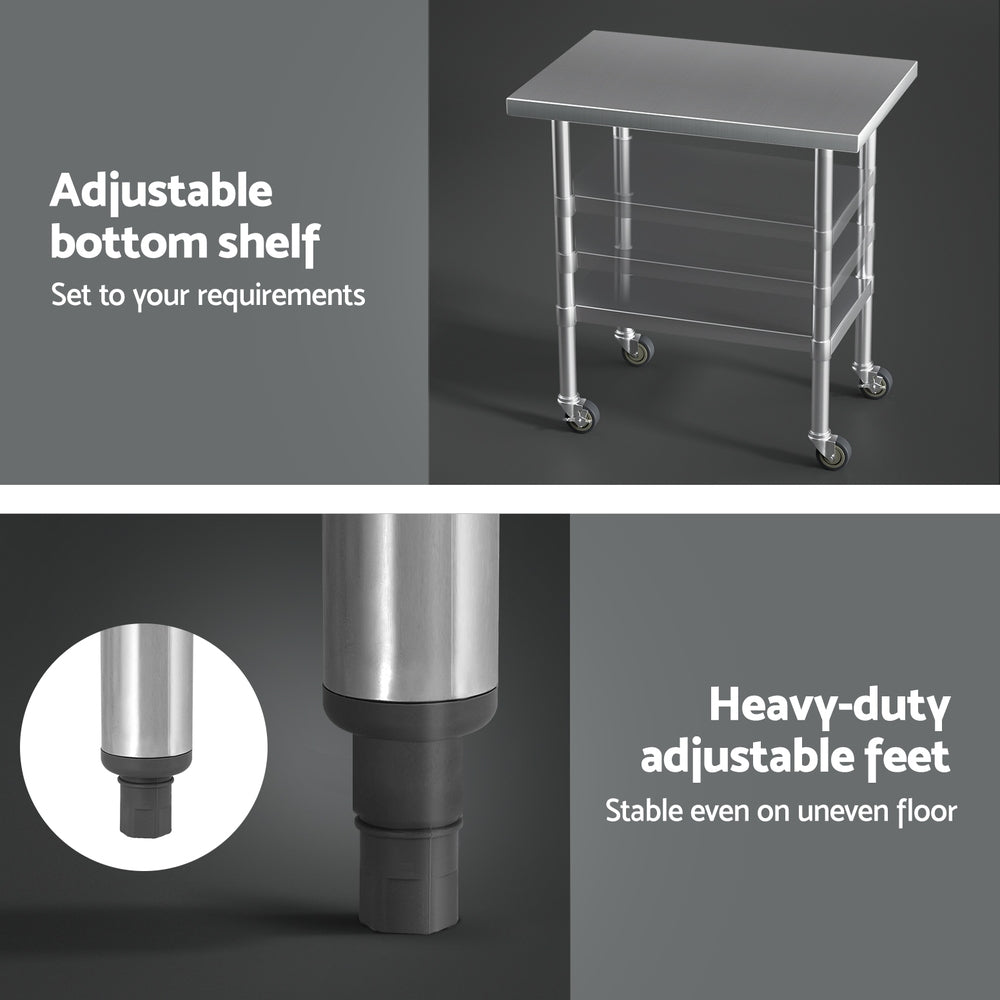 Kitchen Sinks: Cefito Stainless Steel Kitchen Benches Work Bench Wheels 91X61CM 430