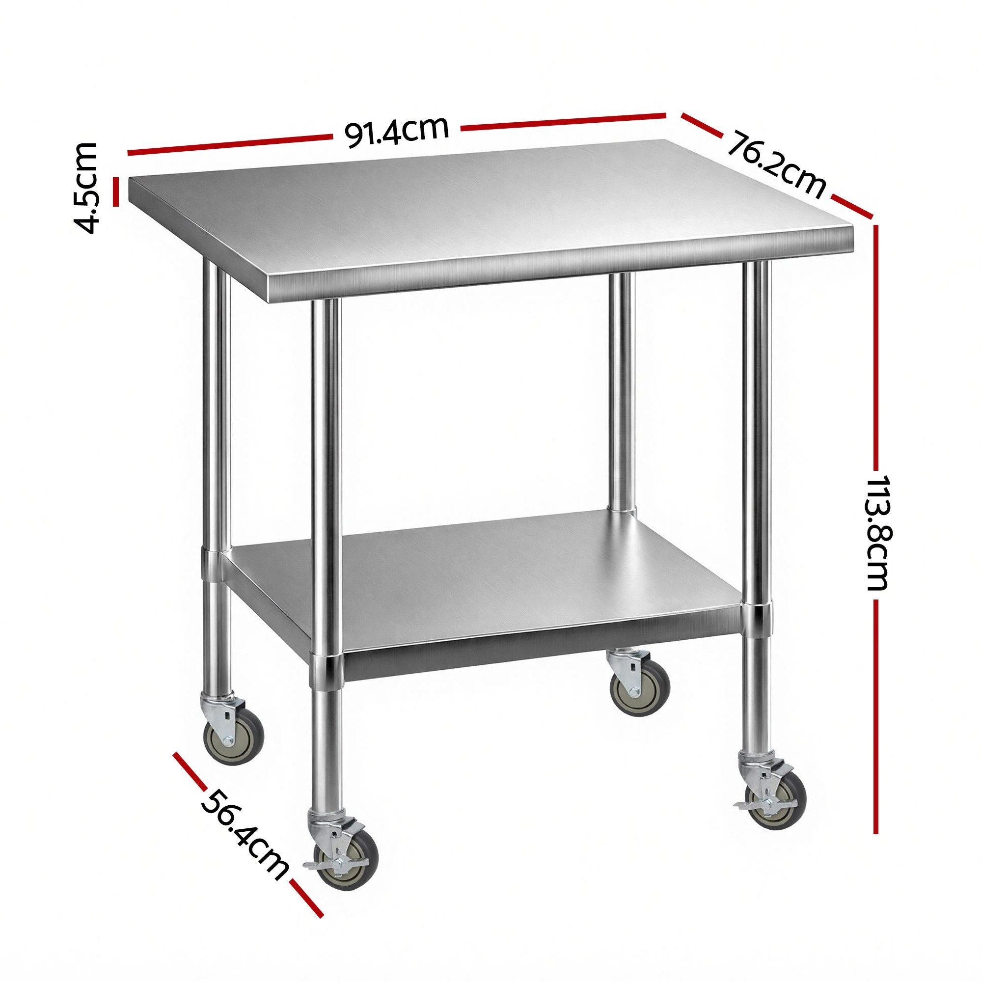 Cefito 914x762mm Stainless Steel Kitchen Bench w/ Splashback Work Table Prep Bench Commercial 430