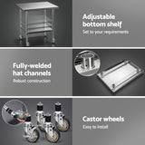 Cefito 914x762mm Stainless Steel Kitchen Bench w/ Splashback Work Table Prep Bench Commercial 430