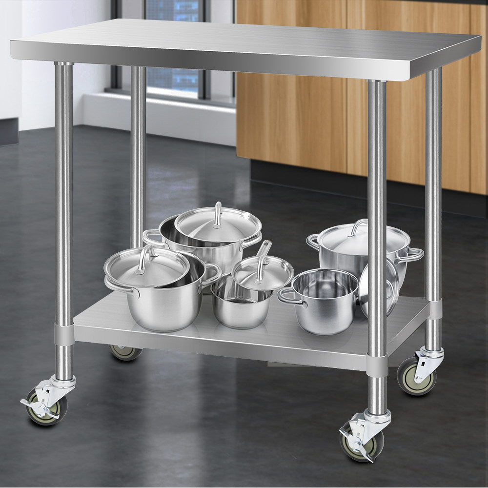 Kitchen Sinks: Cefito 1219x610mm Stainless Steel Kitchen Bench with Wheels 430