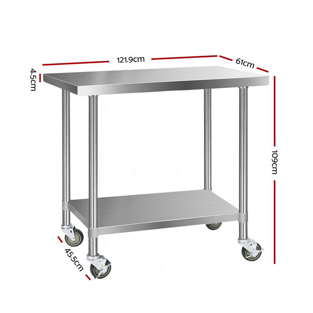 Kitchen Sinks: Cefito 1219x610mm Stainless Steel Kitchen Bench with Wheels 430