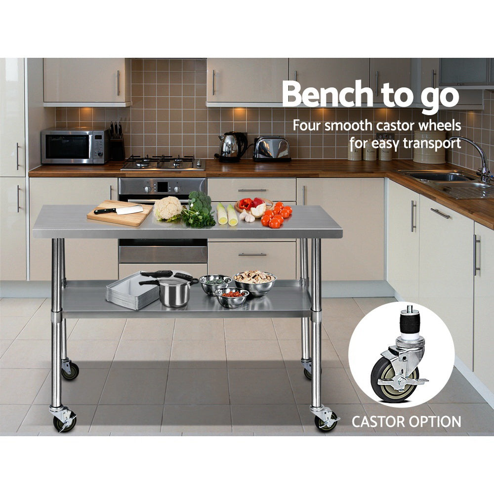 Kitchen Sinks: Cefito 1219x610mm Stainless Steel Kitchen Bench with Wheels 430