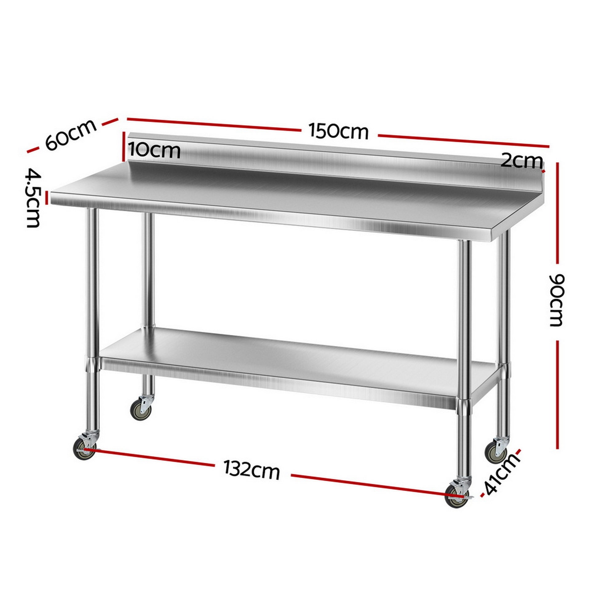 Kitchen Sinks: Cefito Stainless Steel Kitchen Bench w/ Splashback 1500x600MM 430