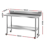 Kitchen Sinks: Cefito Stainless Steel Kitchen Bench w/ Splashback 1500x600MM 430