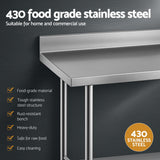 Kitchen Sinks: Cefito Stainless Steel Kitchen Bench w/ Splashback 1500x600MM 430