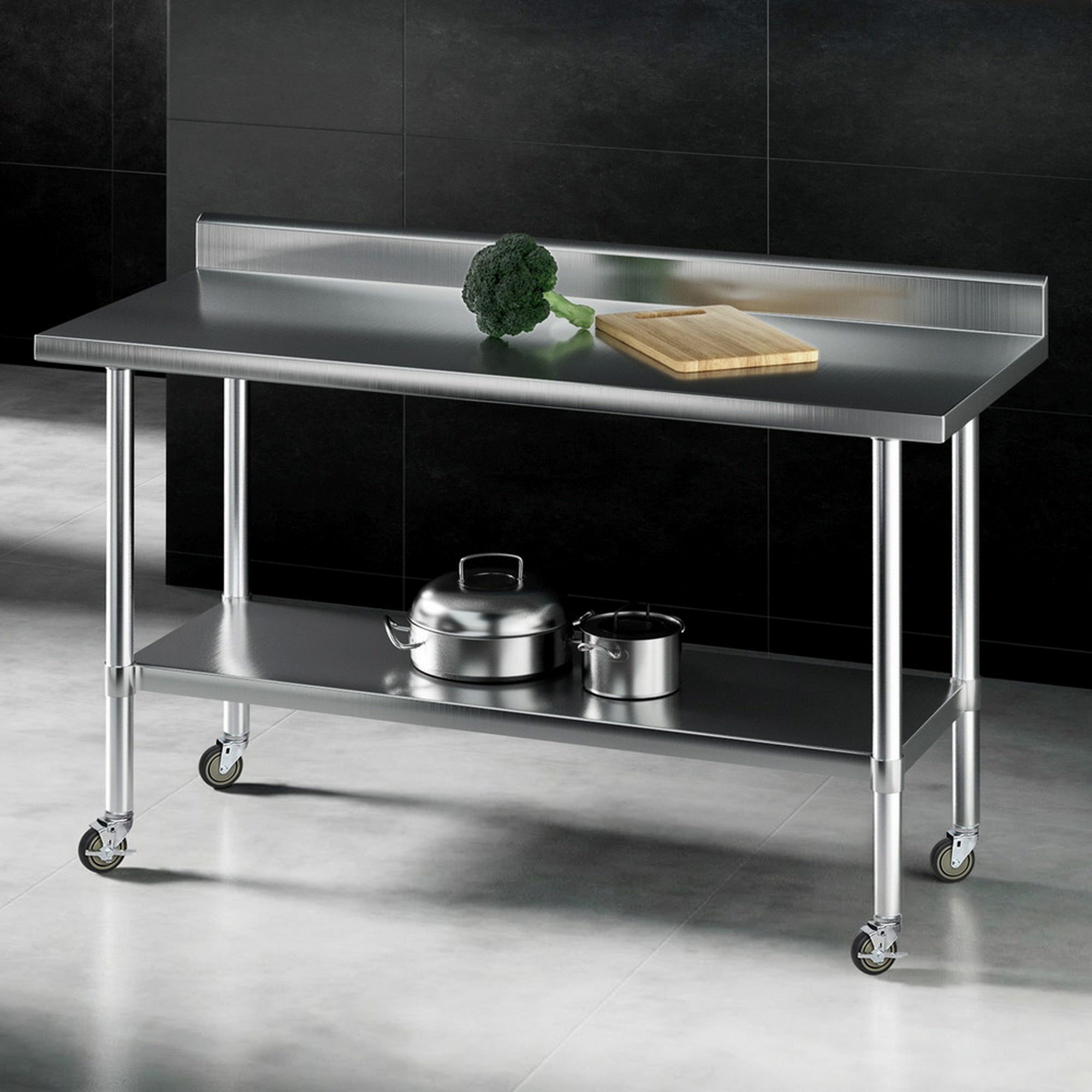 Kitchen Sinks: Cefito Stainless Steel Kitchen Bench w/ Splashback 1500x600MM 430