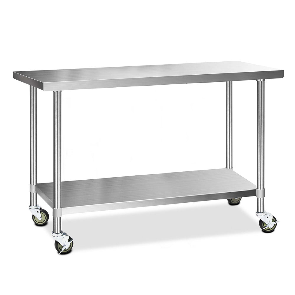 Kitchen Sinks: Cefito 1524x610mm Stainless Steel Kitchen Bench with Wheels 430