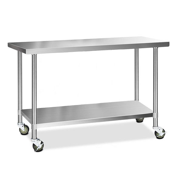 Cefito 1524x610mm Stainless Steel Kitchen Bench with Wheels 430