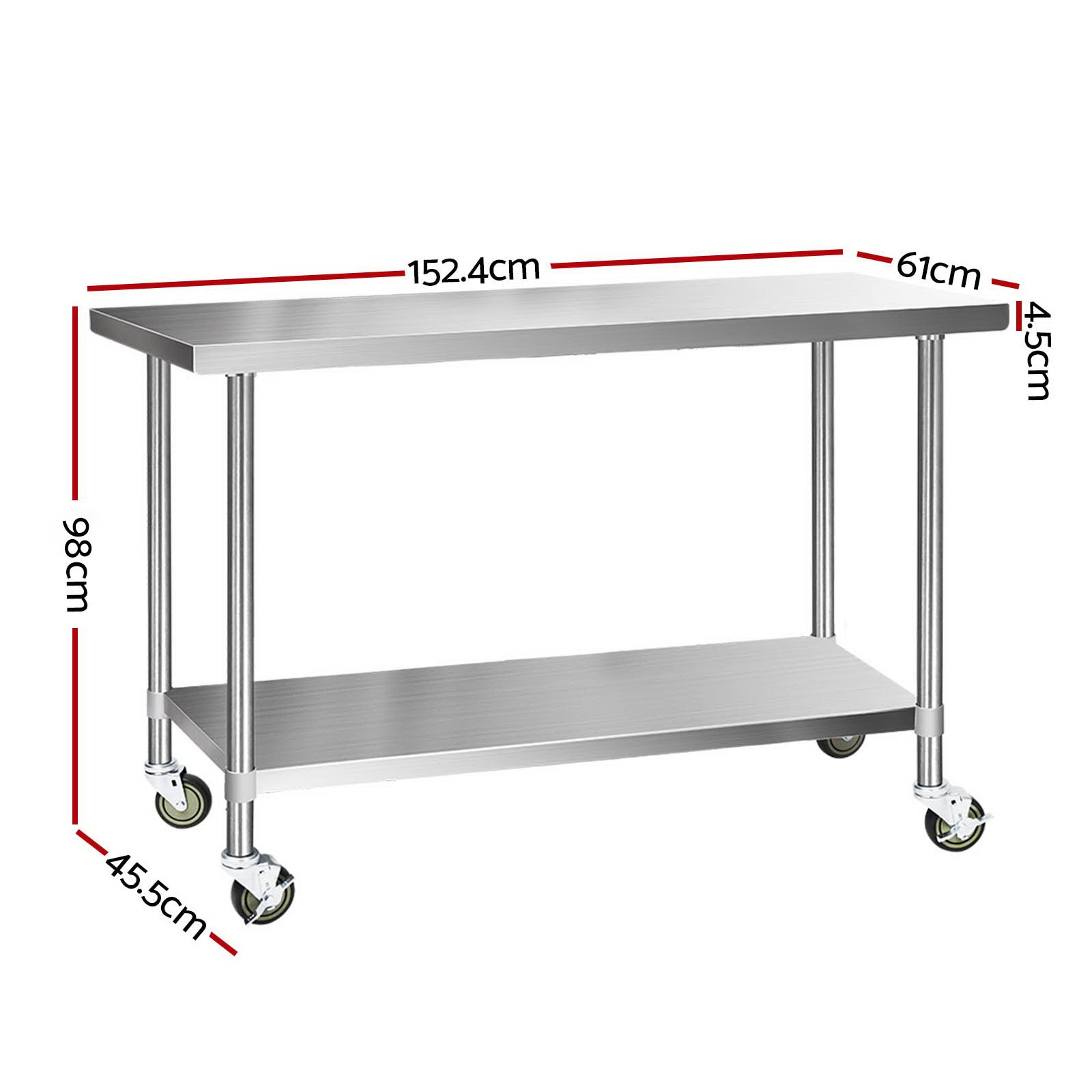 Kitchen Sinks: Cefito 1524x610mm Stainless Steel Kitchen Bench with Wheels 430
