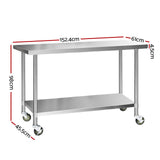 Kitchen Sinks: Cefito 1524x610mm Stainless Steel Kitchen Bench with Wheels 430
