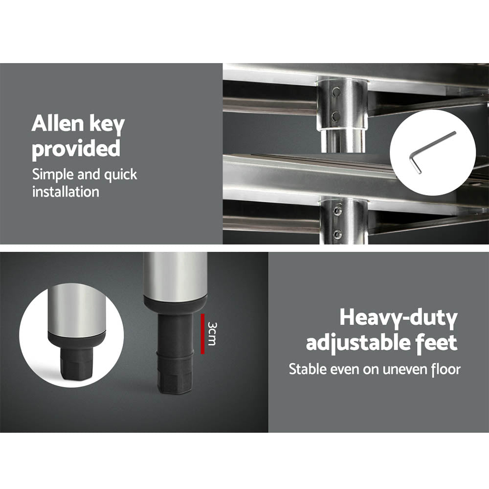 Kitchen Sinks: Cefito 1524x610mm Stainless Steel Kitchen Bench with Wheels 430