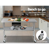Kitchen Sinks: Cefito 1524x610mm Stainless Steel Kitchen Bench with Wheels 430