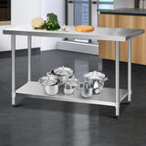 Kitchen Sinks: Cefito 1524x610mm Stainless Steel Kitchen Bench with Wheels 430