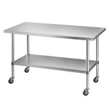 Cefito 1524x762mm Stainless Steel Kitchen Bench w/ Splashback Work Table Prep Bench Commercial 430